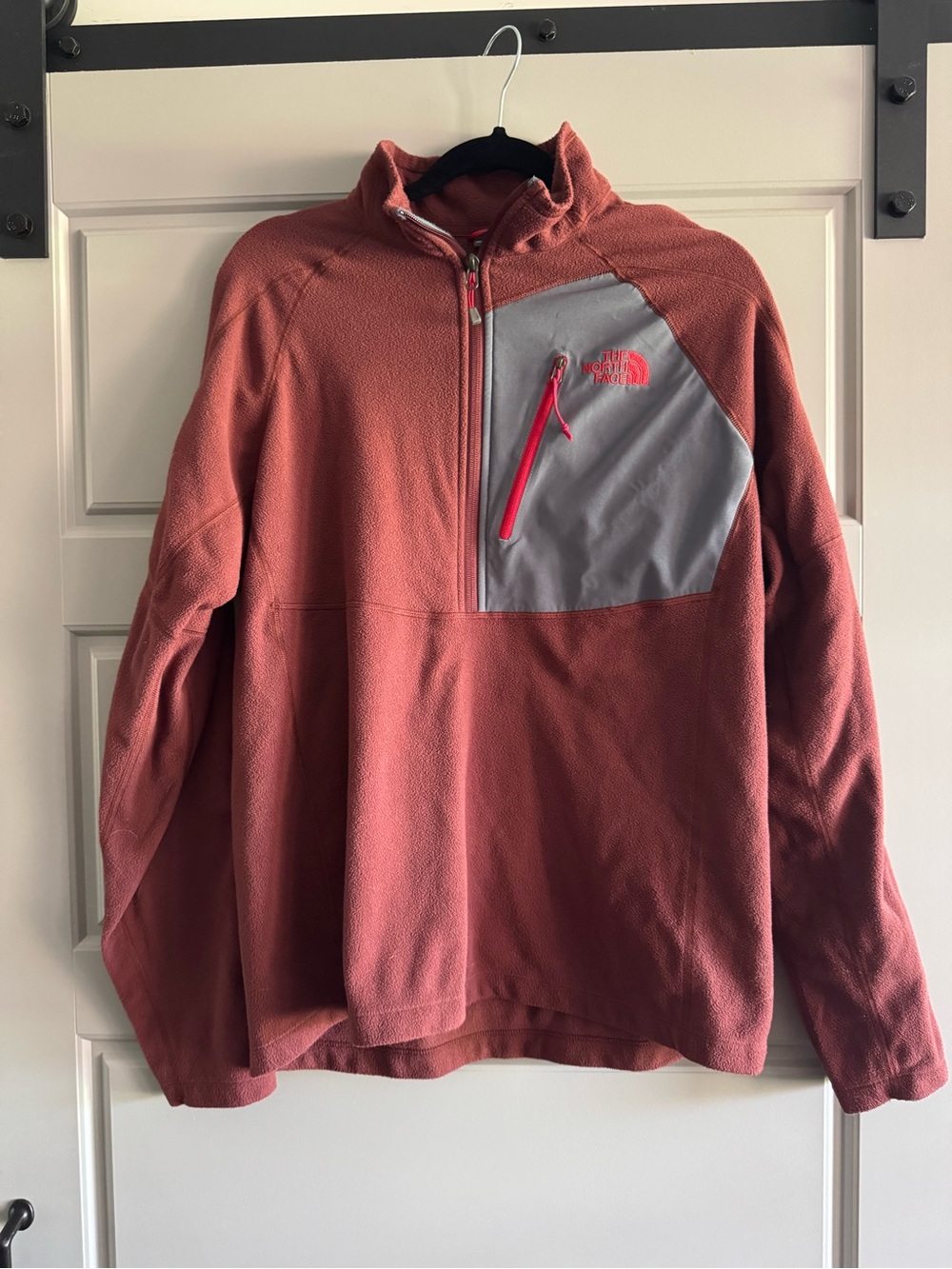 The North Face Men's Rust Zip-Up Fleece with Gray Chest Panel